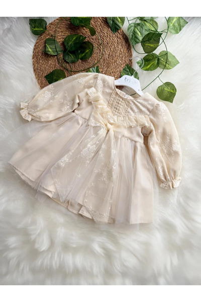 aysskids LENORA Prenses Model Tül Fiyonk Detaylı Uzun Kollu Etekli Elbise
