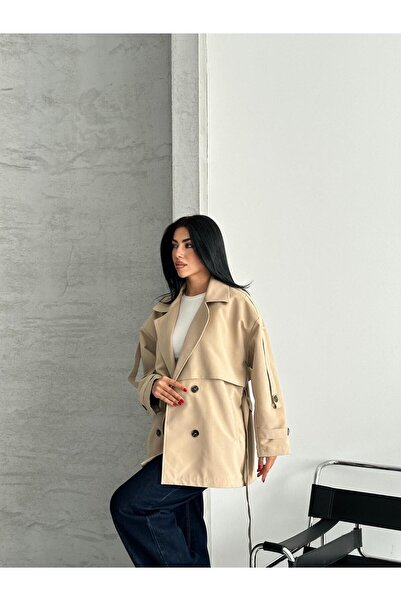 FULL CENTERR TRENÇKOT CEKET MİDİ BOY KUŞAKLI VE DETAYLI PREMIUM KALİTE ASTARLI
