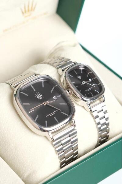 WATCHOFROYAL Couple Watch Classic Time Silver Black Wristwatch