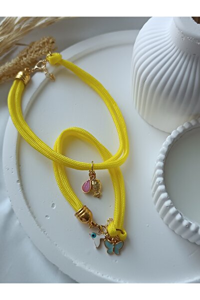 La fee aksesuar مجموعة أساور كاحل صفراء على شكل ذيل حوت وفراشة