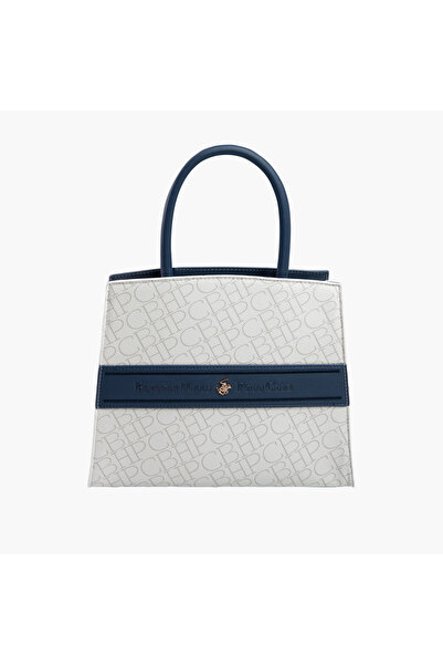 Beverly Hills Polo Club Monogram Print Tote Bag with Zip Closure and Detachable Strap