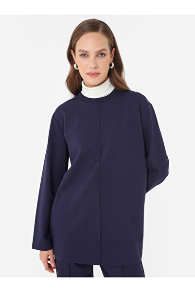 Benin Set sport cu tunica si pantaloni cu detaliu cu nervuri in fata - Albastru Marin -