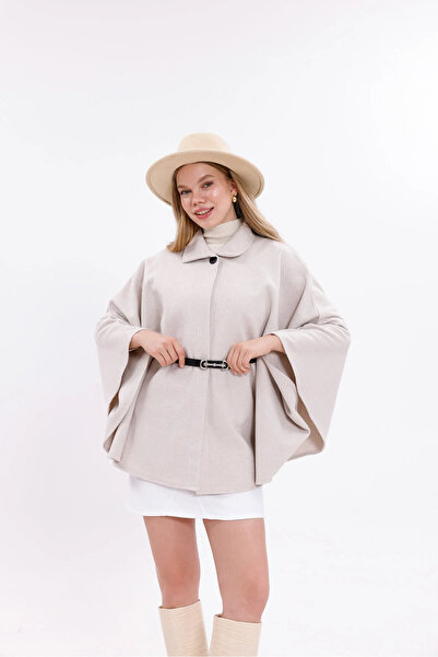 beeke Γυναικεία κασκόλ με ζώνη και καστανόχρωμη επένδυση Poncho Beeke-5183