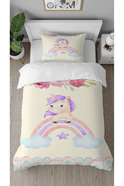 GREENDECOR طقم غطاء لحاف أنيق للأطفال بتصميم خاص مطبوع رقميًا بنمط يونيكورن ح...