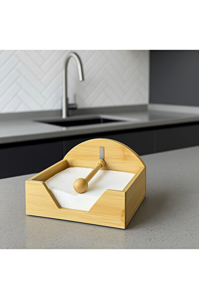 İnterlife Bamboo Square Napkin Holder 100% Natural Modern Desktop Square Napkin Box (18 X 18 cm)