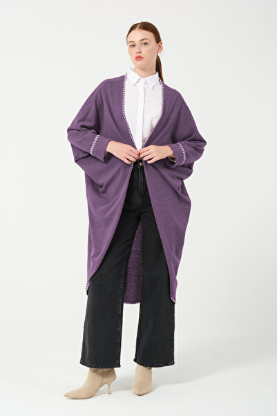 Hatun Atila HatunAtila Croșetă Detaliată Tricotaj Poncho Cardigan 8556 Violet