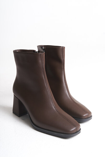 meyra'nın ayakkabıları Жіночі кавові шкіряні черевики на підборах