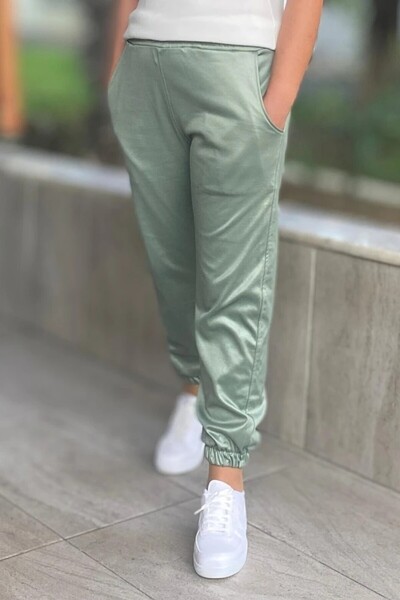 Mia Butik Women's Green Look Elasticated Leg Trousers