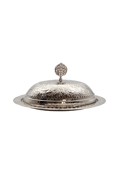 ANTEPSEPETİ Silver Plated Copper Engraved Oval Sahan (37 cm)