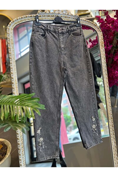my312 - PAÇASI İŞLEME DETAYLI GRİ JEAN PANTOLON
