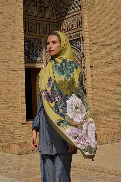 ED Scarf Floris Floş Viskon Şal - Sarı