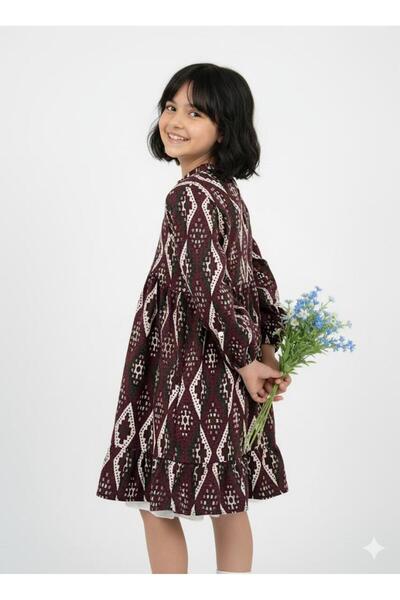 piamini فستان بناتي بنمط كليم باللون العنابي