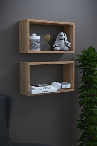 dekor fim DF05103AC İkili Dekoratif Raf Kitaplık Duvar Rafı 60x28x15