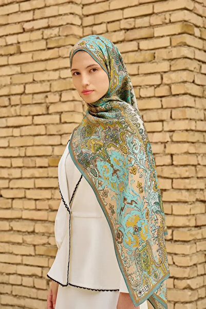 ED Scarf Zeraf Yün İpek Şal - Turkuaz