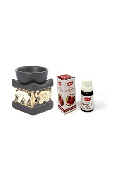 Hem Aromatherapy Set with Scented Oil Strawberry 10ml + Ceramic Elephant Holder