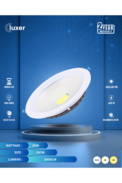 LUXER إضاءة LED سفلية بقوة 20 وات - حجم فتحة 16 سم، سطوع عالي 80 لومن/واط