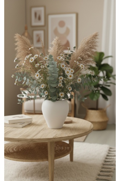 Maysa home Beyaz Renk Küp Seramik Vazo Bohem İskandinav Tarzı Sade Şık Trend ...