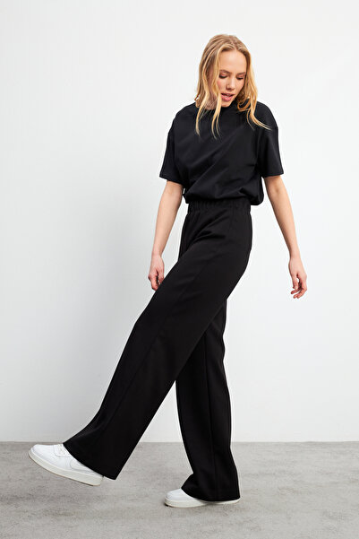 VENA Jovie Yumuşak Dokulu Yüksek Bel Wide Leg Pantolon(CUPRO) - SİYAH