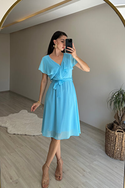 Neşeli Butik rochie mini din șifon cu decolteu în V pentru femei NM007