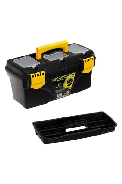 SHOPIENS Universal Tool Set, Black and Yellow Plastic, Multiple Compartments, 41x20.6x19.2cm