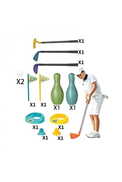 dalimag Set Mini Golf pentru Copii, Crose si Mingi, 2 Gauri, Popice, Plastic, 52 cm, Multicolor