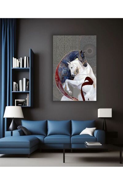 bds art sanatı evinize taşır Sanatsal Çift At Temalı Dekoratif Cam Tablo