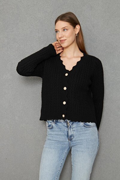 Irmak Kerekli Women's V-Neck Pearl Button Soft Textured Hair Knitwear Cardigan 70917