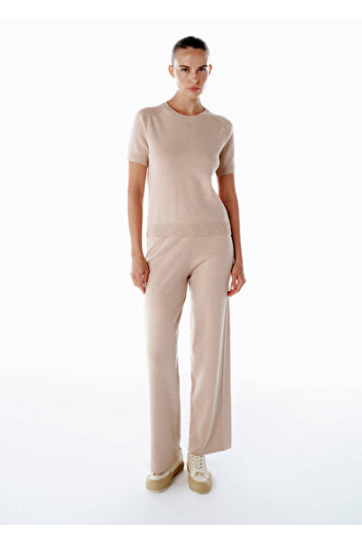 Knitss Pudra Merino Yün Karışımlı Triko Pantolon