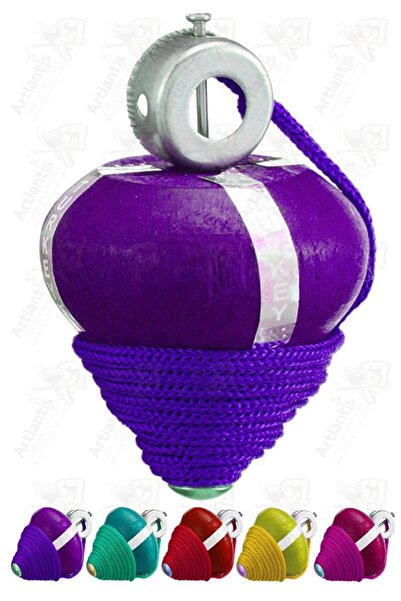 Artlantis Ahşap Topaç 1 Adet Renkli Kaliteli Ahşap Topaç İpli Dönene Zilli Ağ...