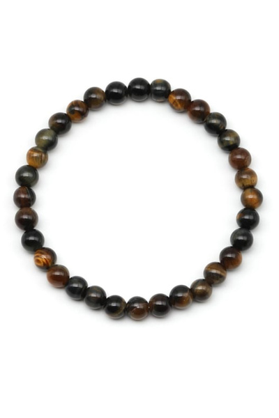 Taş-Mir Original Real Tiger Eye Natural Stone Bracelet 6 mm 18 cm