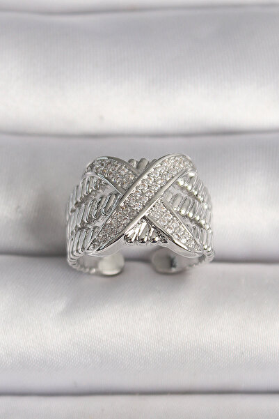 Mustran النحاس الفضة اللون قابل للتعديل الزركون حجر X نموذج خاتم المرأة