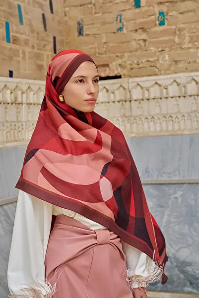 ED Scarf Ashen Floş Viskon Şal - Bordo