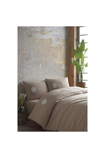 Valentini Bianco Double bed linen set, 100% cotton, with embroidery, brown color, Mode
