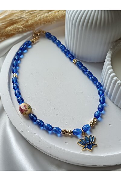 La fee aksesuar قلادة على شكل زهرة اللوتس مصنوعة من الخرز الزجاجي البورسلين، قلادة نسائية مصنوعة يدويًا