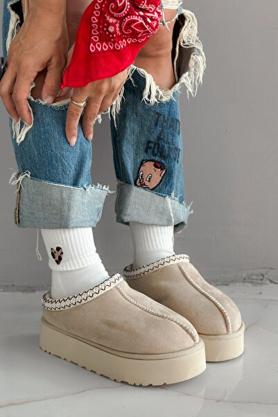 Shoebutik Papuci de iarnă pentru femei Migo Bej Plush