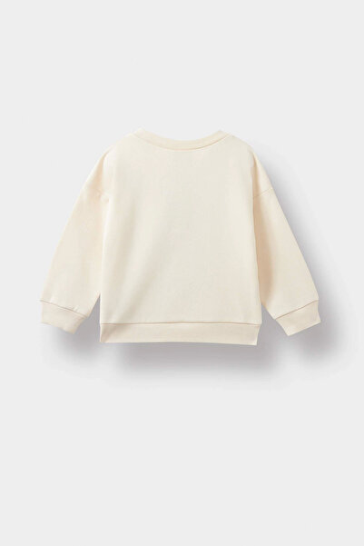 DeFacto E9230 Ecru Baby Boy Crew Neck Dinosaur Printed Soft Fleece Sweatshirt