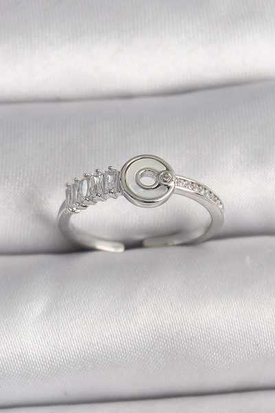 Mustran النحاس الفضة اللون الزركون حجر خاتم المرأة قابل للتعديل