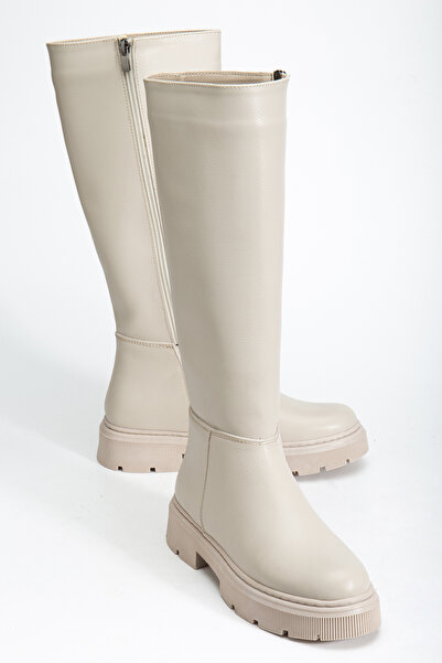 motto store Жіночі бежеві зручні чоботи з блискавкою нижче коліна