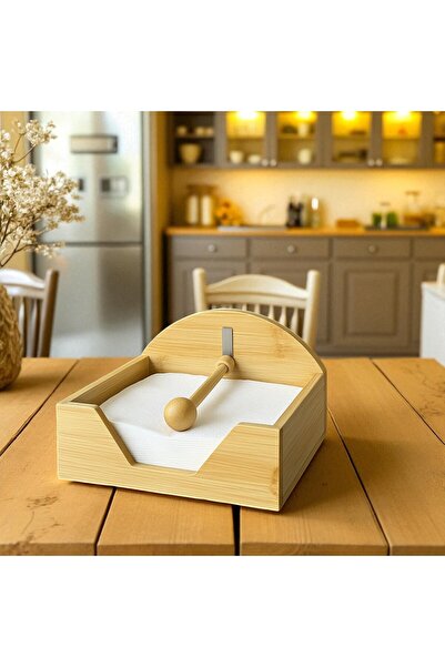 İnterlife Bamboo Square Napkin Holder 100% Natural Modern Desktop Square Napkin Box (18 X 18 cm)