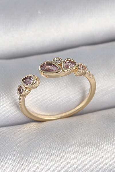 Mustran النحاس الذهب اللون الوردي قطرة الزركون حجر خاتم المرأة قابل للتعديل