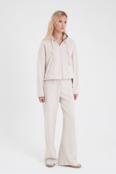 VENA Jovie Yumuşak Dokulu Yüksek Bel Wide Leg Pantolon(CUPRO) - KEMİK