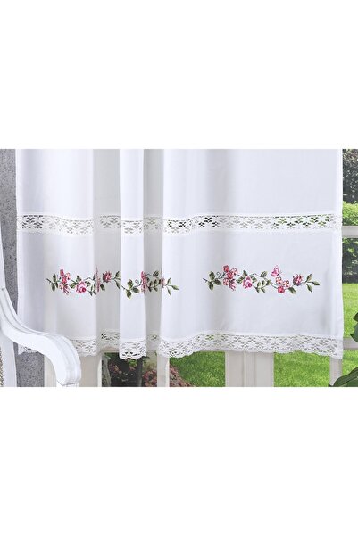 Valentini Bianco Cotton Curtain with Lace and Embroidery, 160x180cm