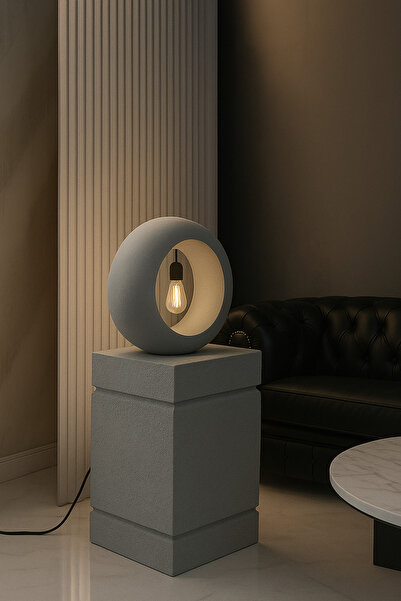 Lunalore İskandinav Traverten Dokulu Fiberglas İki Çizgili Sehpa - Boyanabili...