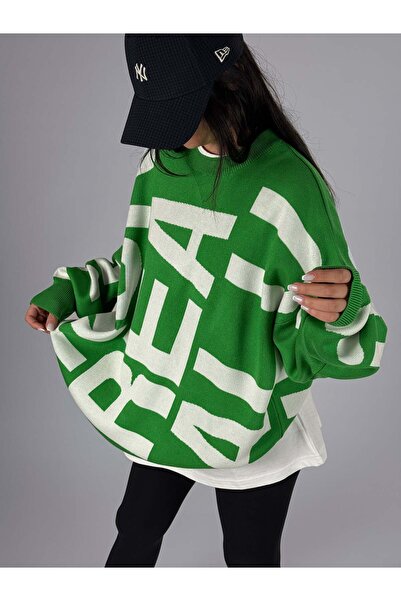 COCOPELLI Hanorac verde pentru femei Bold Print Oversize