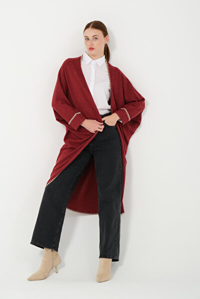 Hatun Atila HatunAtila Kroşeta Detaylı Triko Panço Hırka 8556 Kırmızı