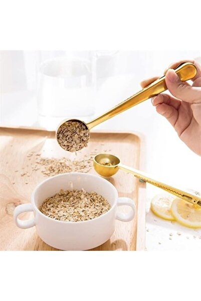OLLEVRA Coffee Measuring Spoon with Latch Gold Multifunctional Stainless Steel Spoon