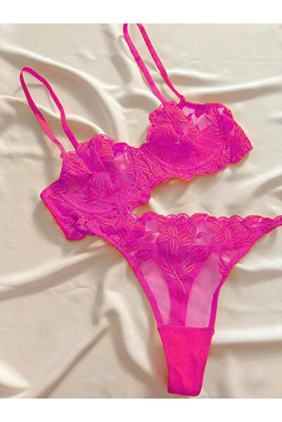 randevu Pink Lace Underwire Bra Panty Set