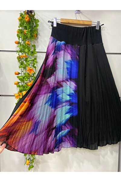 edu collection Fusta midi din șifon cu ornamente, lungime 85 cm, cu căptușeală