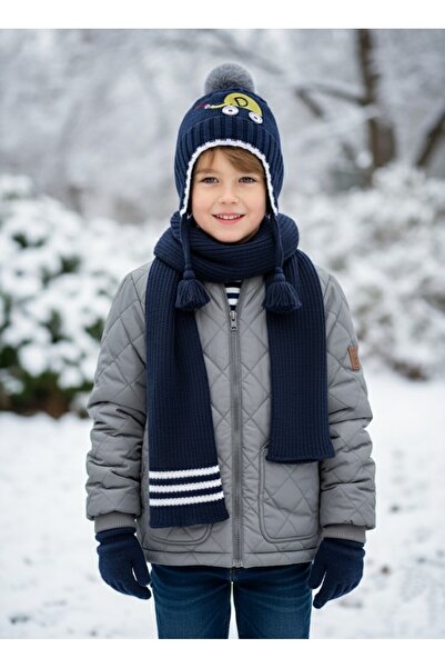 Kitti 4-8 Yaş Erkek Çocuk Polarlı Atkı-Bere-Eldiven Takım