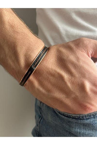 Fynbos Genuine Leather Men's Bracelet with Copper Chain Detail – Special Desi...